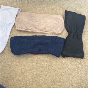 Set of Four Lace and Solid Bandeau Tops
